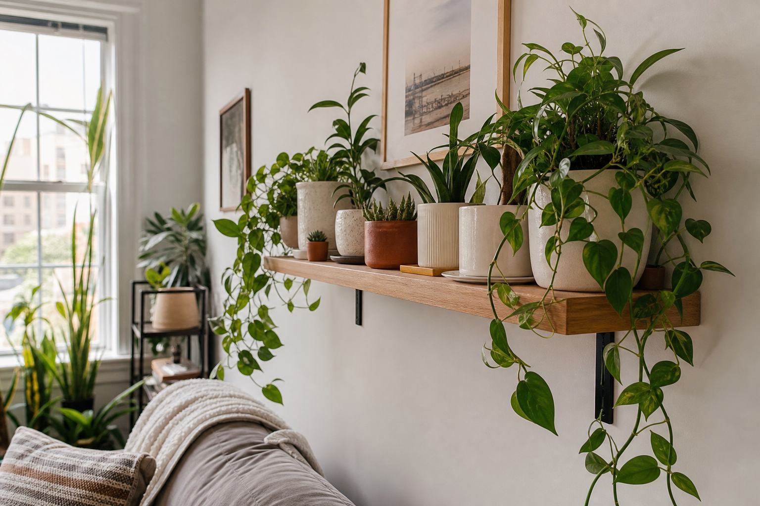 Using stud finder before mounting plant shelf