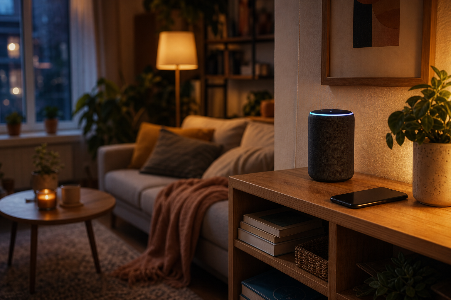 Smart speaker in a renter apartment living space